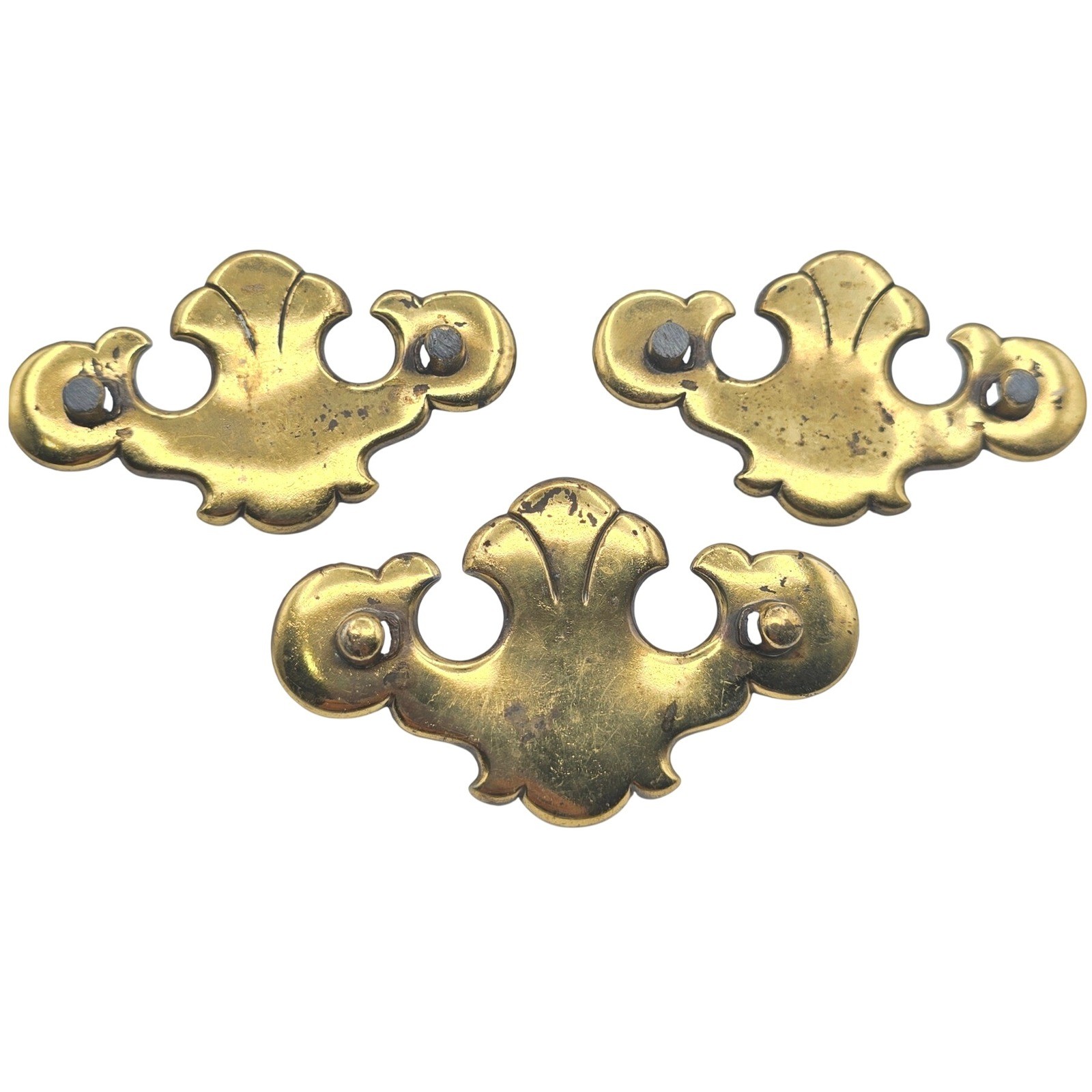 Vintage Brass Batwing Chippendale Drawer Pull Backplates Set of 3 Furniture