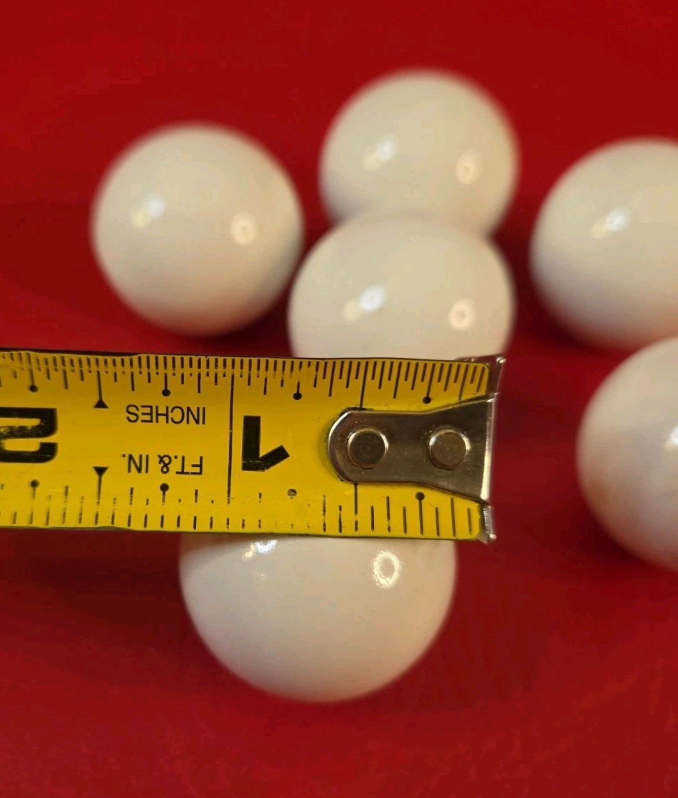 6 VTG WHITE PORCELAIN DRAWER ROUND BALL KNOBS CABINET PULLS 1.25″D MID-CENTURY