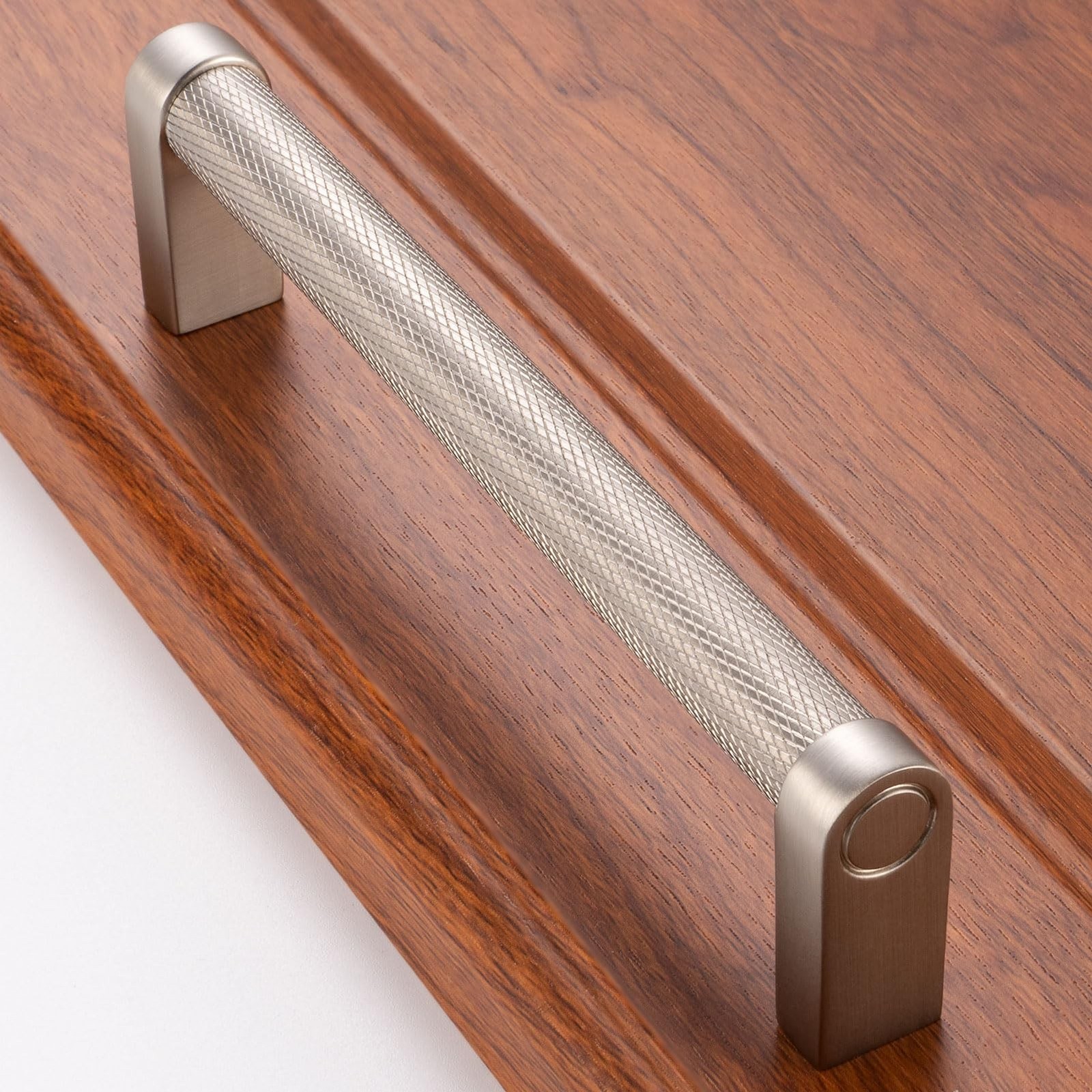 Brushed Nickel Cabinet Pulls, Knurled Bar Cabinet Handles, 5 Inch Screw Spaci…