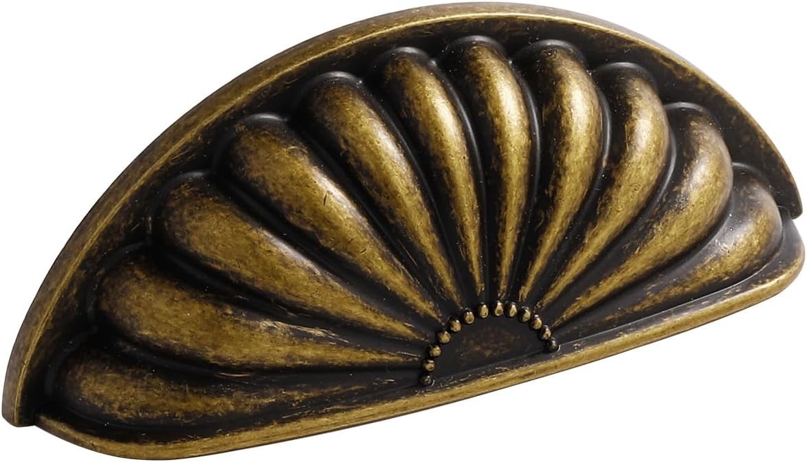 Antique Brass Cabinet Cup Pulls – Vintage Drawer Pulls – 3″ Hole Center – 5 Pack