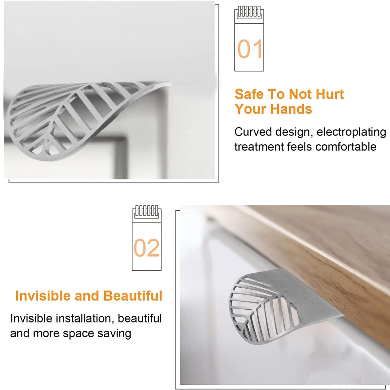 Morobor Stainless Steel Finger Edge Pulls 8Pcs Leaf Shaped Cabinet Handles