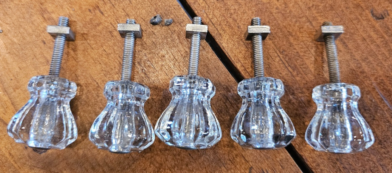 Vintage Clear Glass Cabinet Pulls Knobs Lot Of 5 Antique Hexagon