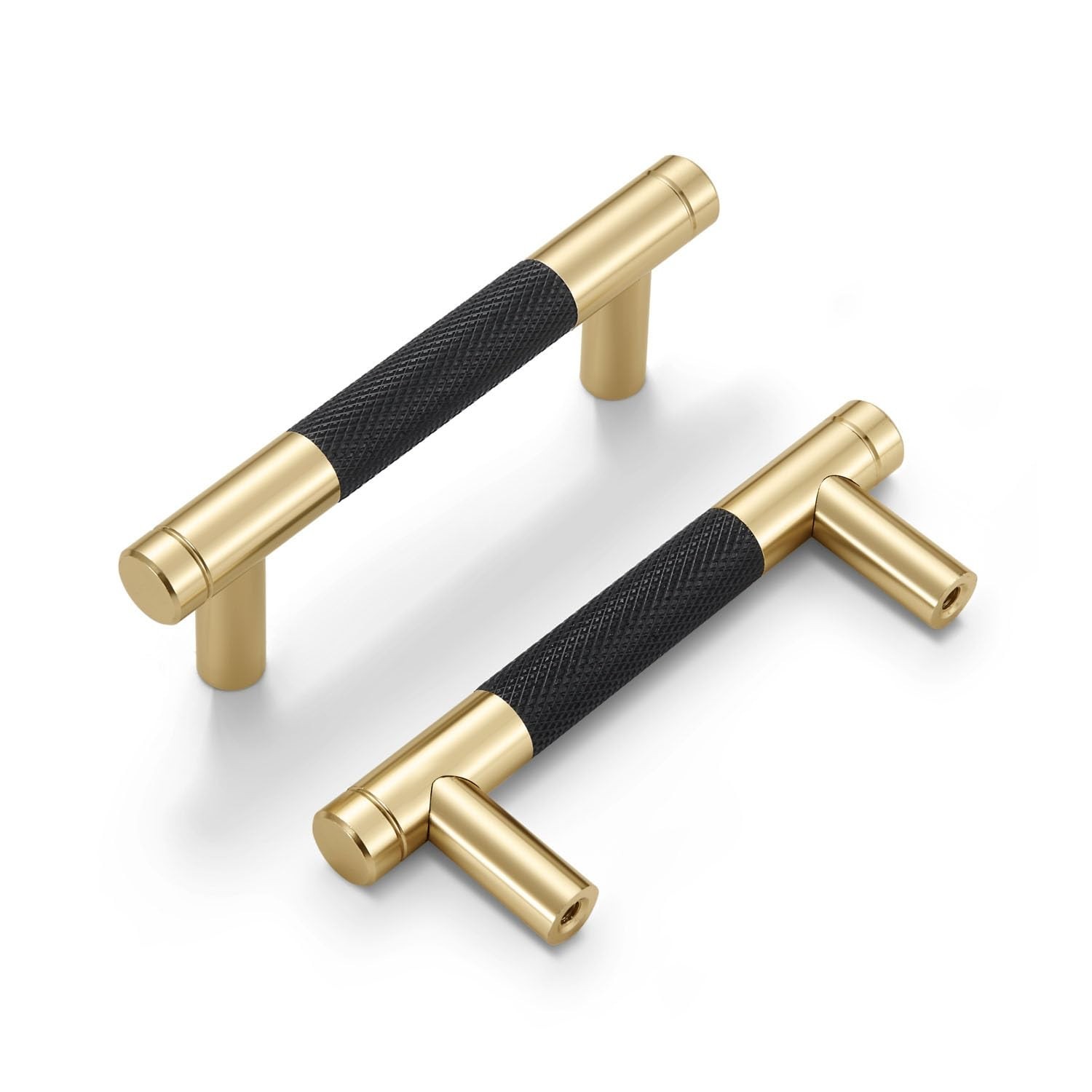 10 Pack Cabinet Handles Gold and Black 3 Inch Brass Drawer Pulls Round Bar Ca…