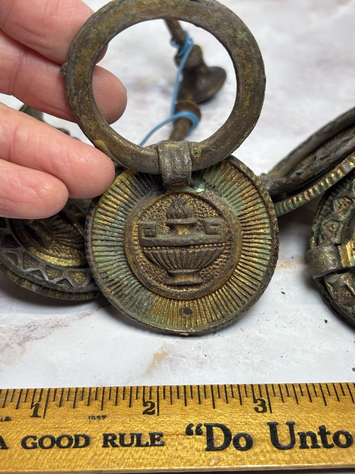 Antique Drawer Pulls Hardware Ornate Round Deco Ring Pulls Set Of 4