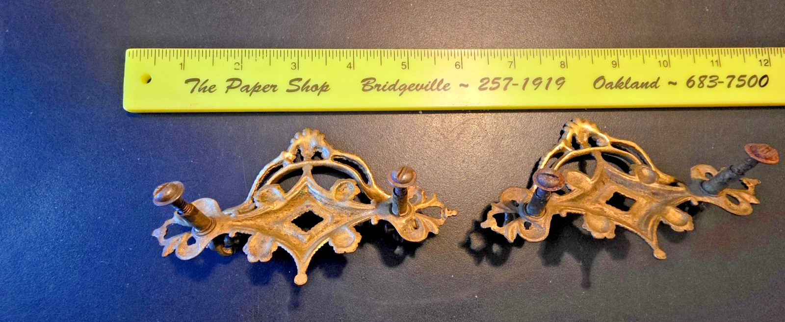 Pair of Antique Cast Bronze Drop Bail Drawer Pulls Naturally Aged