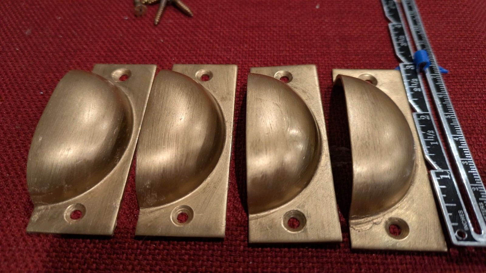 Set of 4 Vintage Rectangular Brass Bin Cup Drawer Pulls 3″ CTC Front Mount