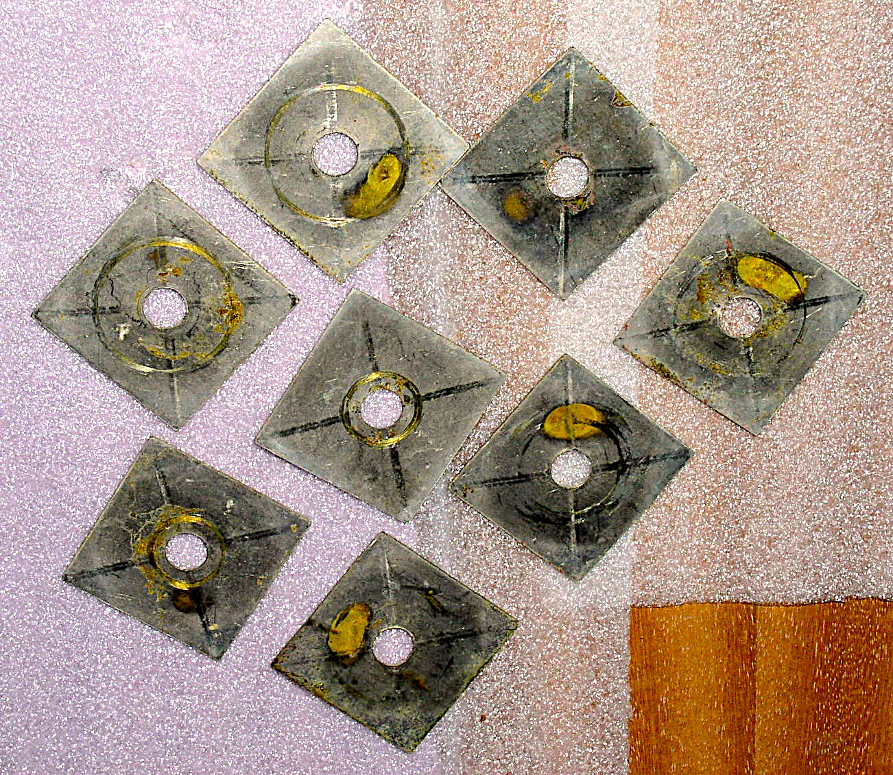 Eastlake Period Back Plates Furniture Hardware Nickel over Brass 1″sq QTY (8)