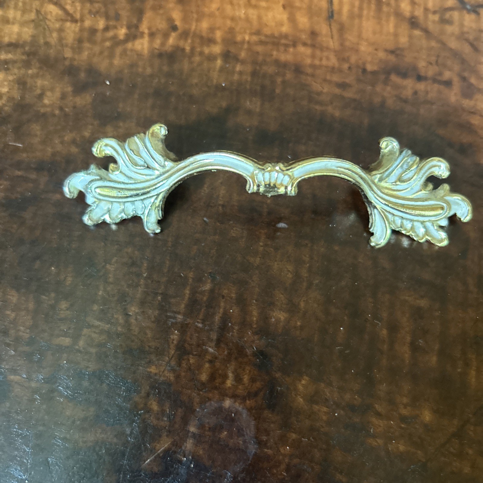 6 Vintage NOS Ajax Drawer Pulls Handles Scroll White Gold Ornate Hardware 990