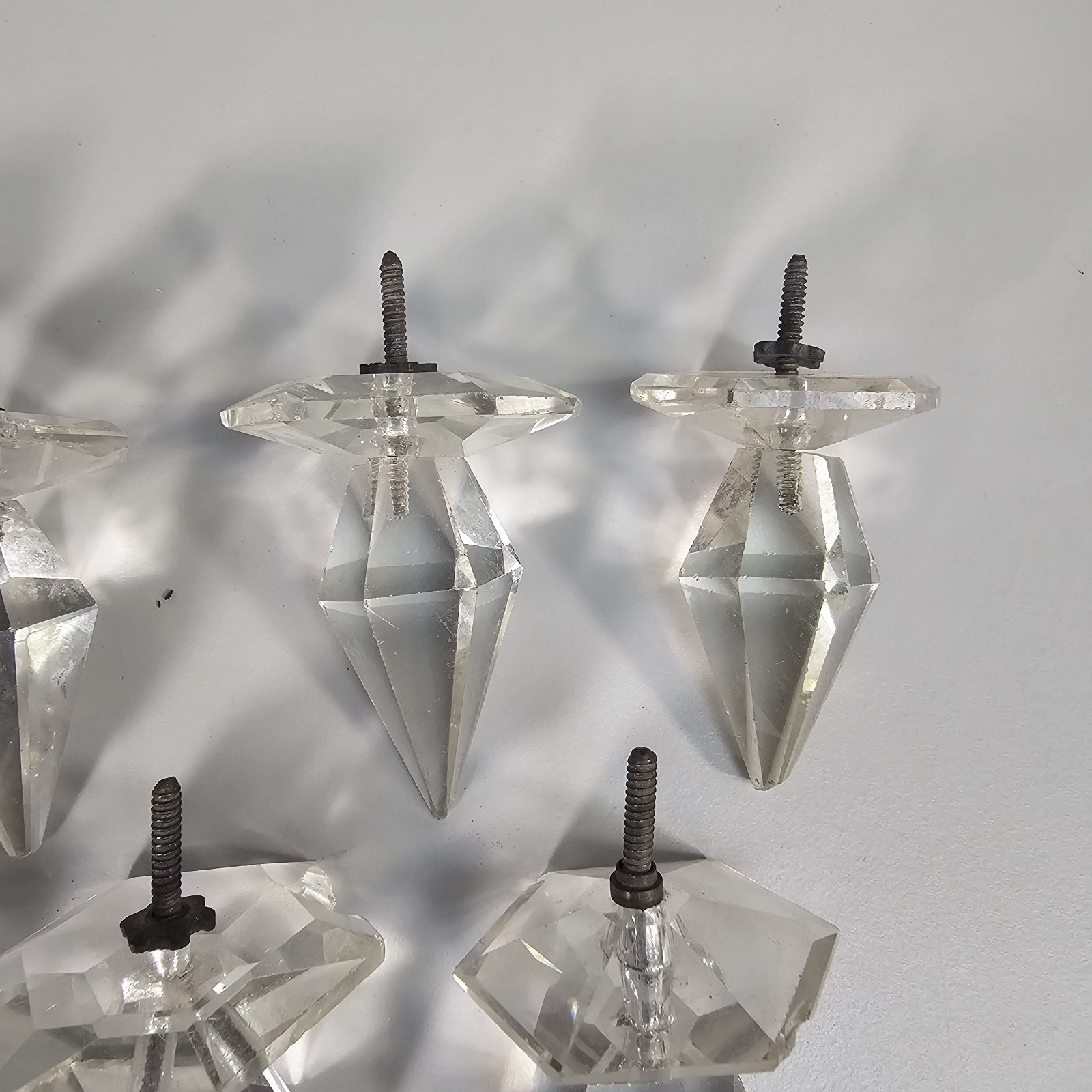 Drawer Pull Knobs Faceted Acrylic Set of 7 Clear Diamond Point Style Vintage