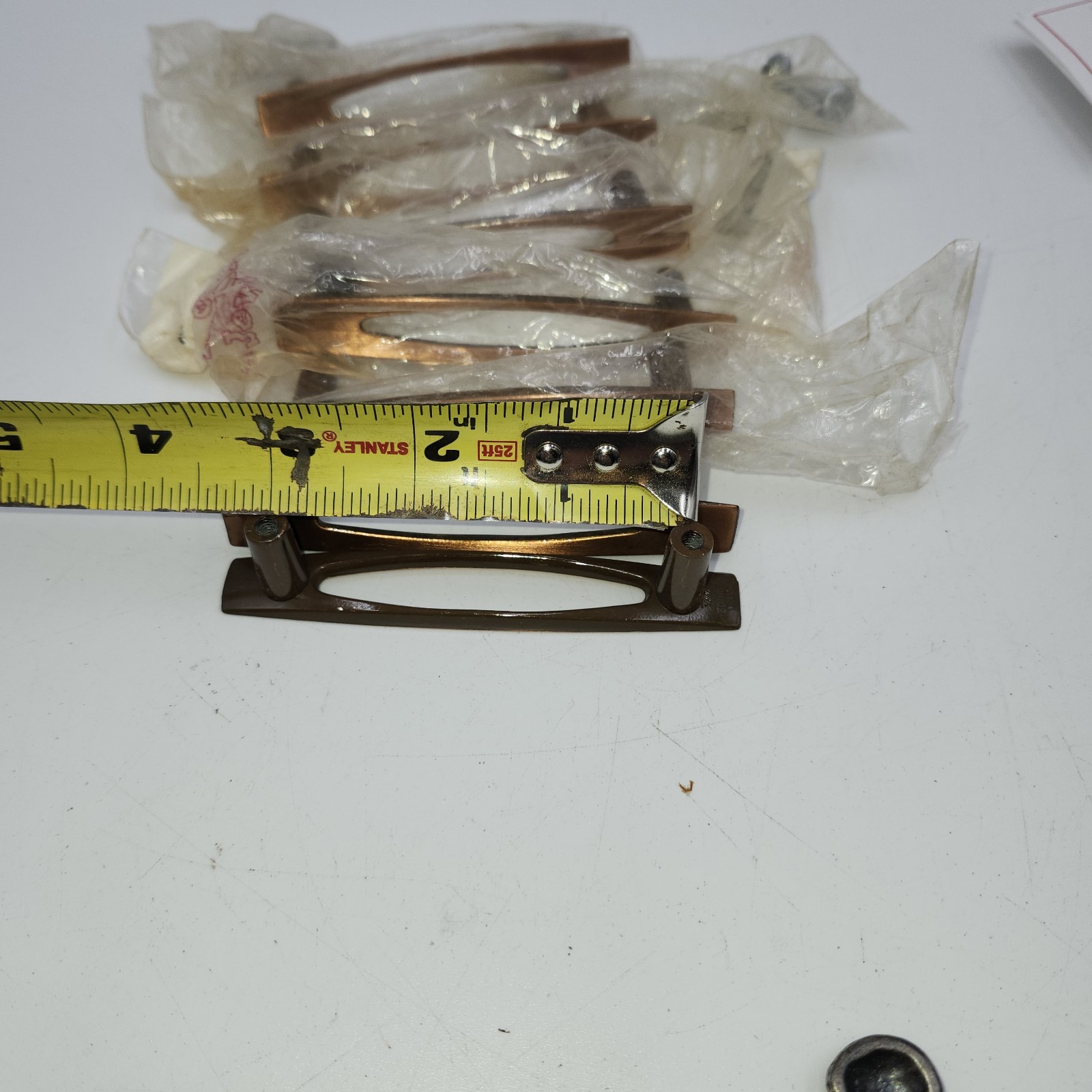 6 Vtg Mid Century NOS Ajax Copper Square Atomic Drawer Pulls Cabinet Hardware