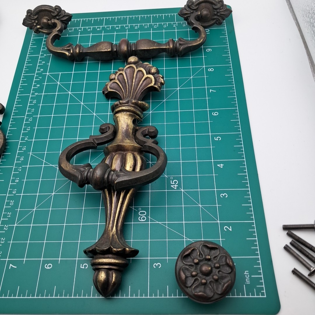 Vintage KBC Brass Cabinet Hardware Lot Ornate Drawer Pulls Knobs Handles 6pc Set