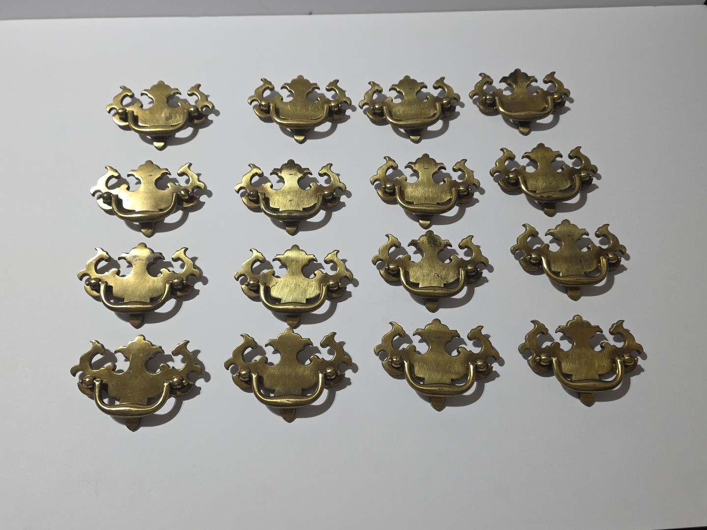 Vintage Lot of 16 Keeler Brass Co. #8650 Solid Brass Furniture Drawer Pulls 4″