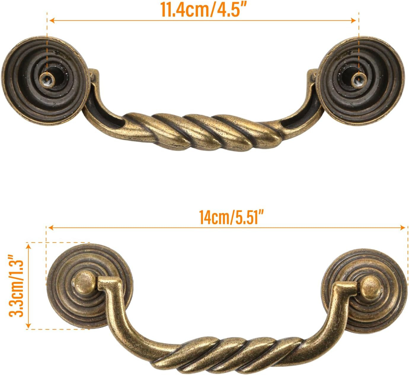 4.5” C-C Center Drawer Pulls, 4 Pack Antique Bronze Bail Drop Swing Handles for