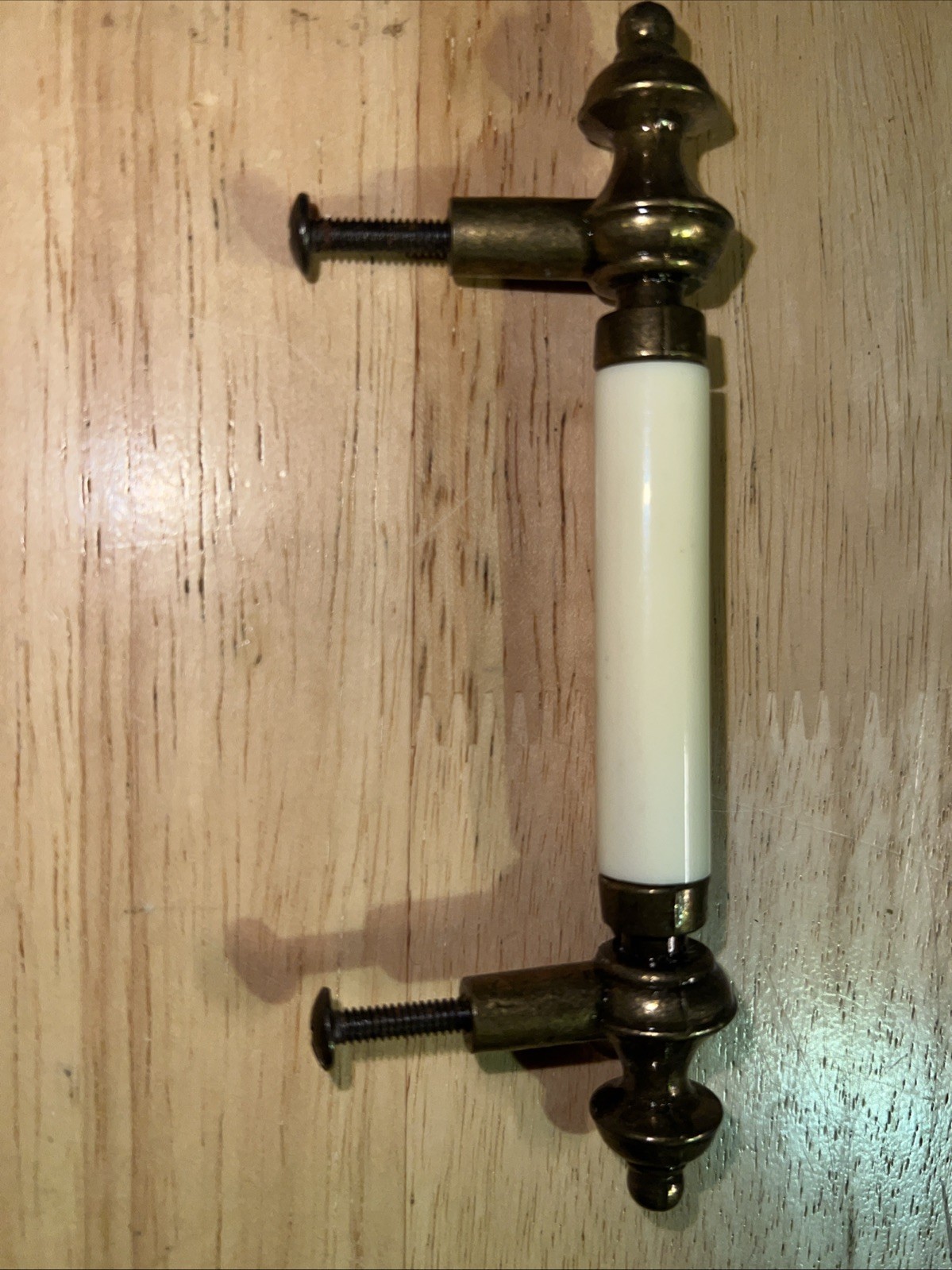 Vintage Draw Pull Brass Cream Color Center