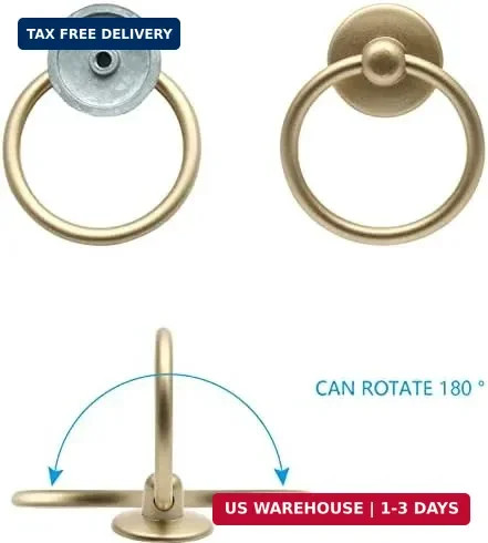 5Pcs Gold Ring Drawer Pulls, Brass Cabinet Ring Handles Drop Knobs Single Hole D