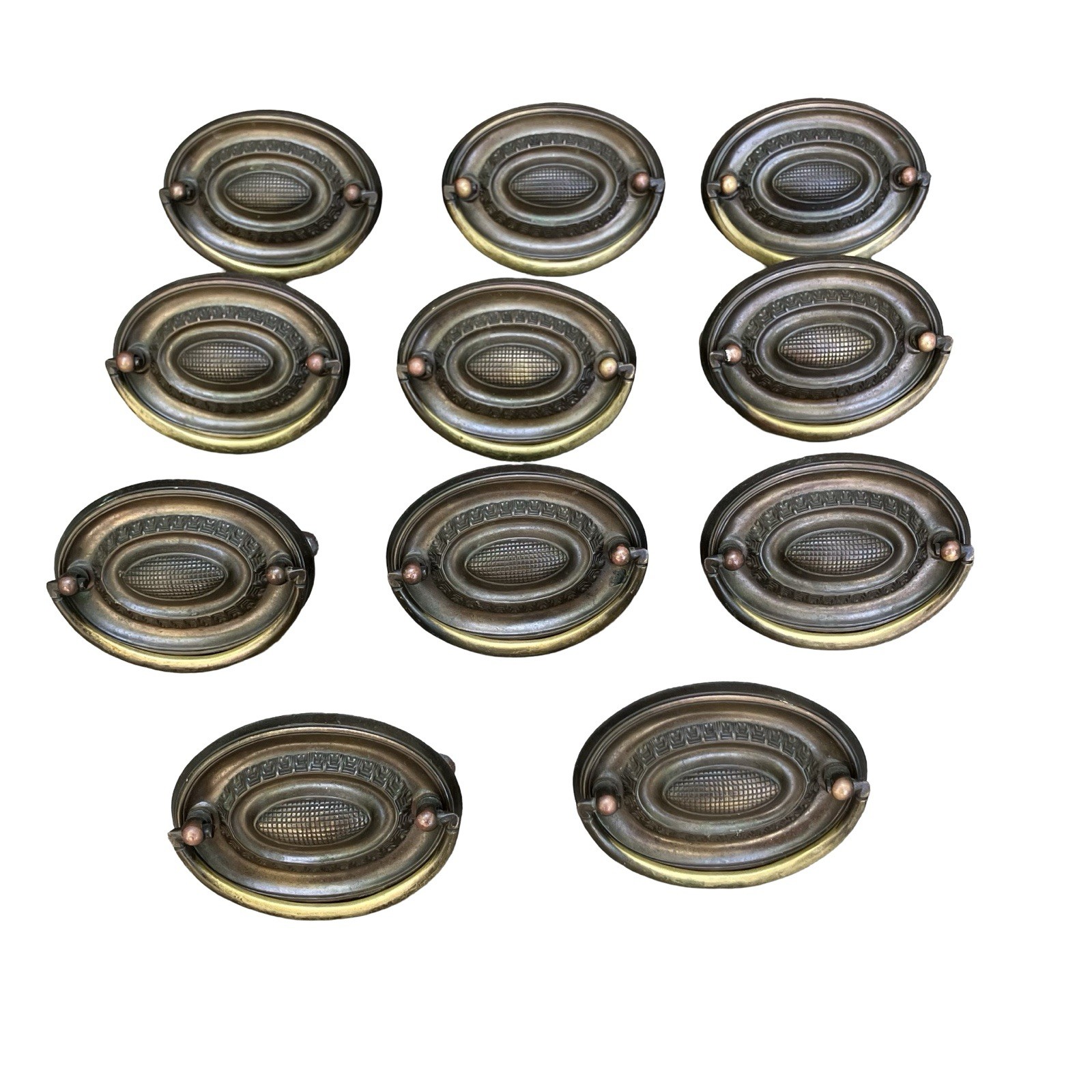 Antique Oval Drawer Pulls Handles w/Screws Set Of 9 Hepplewhite Style Reclaimed