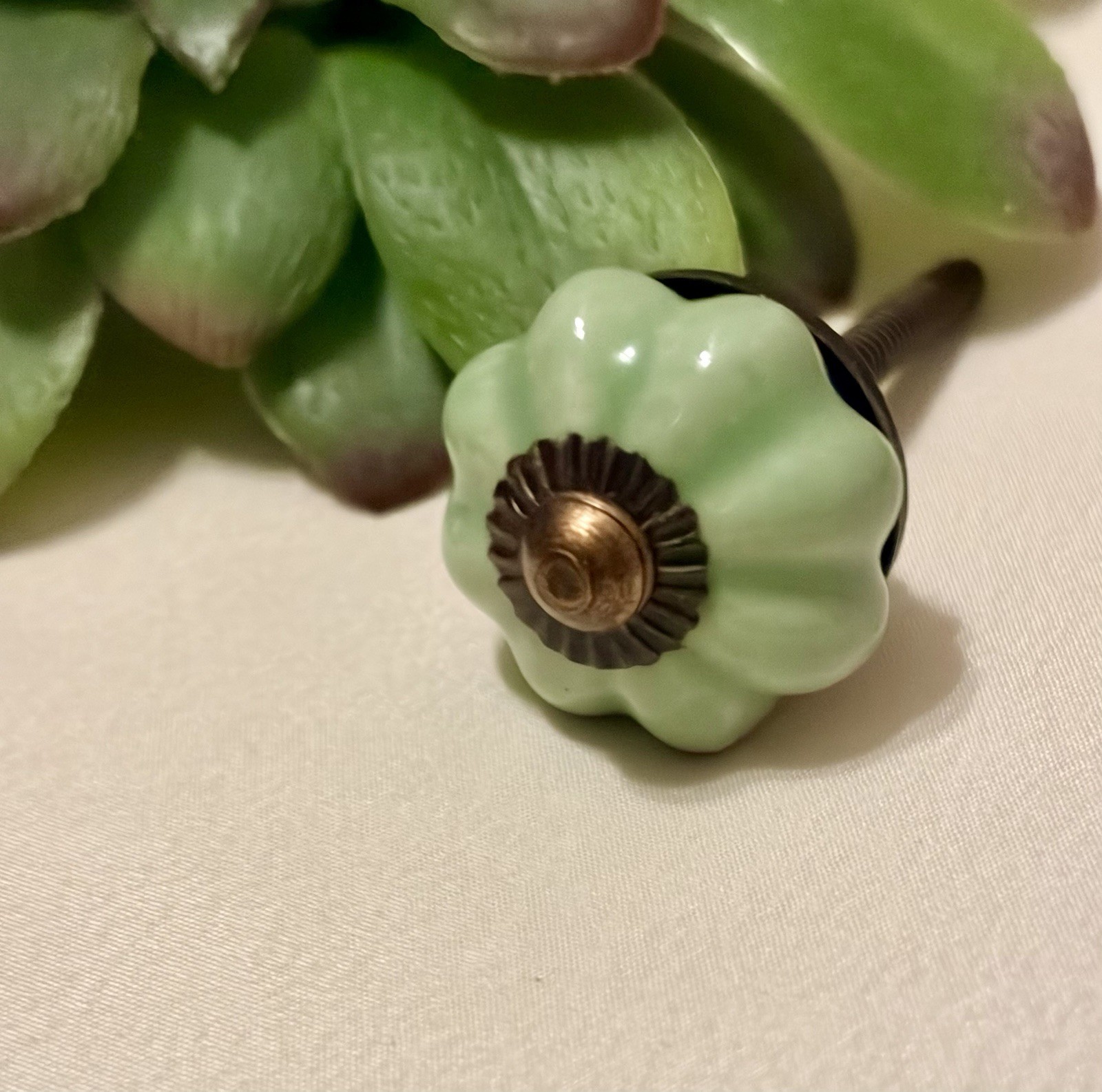 4 Antique Ceramic Drawer Pulls Green Flower Door Kitchen Cabinet Knob