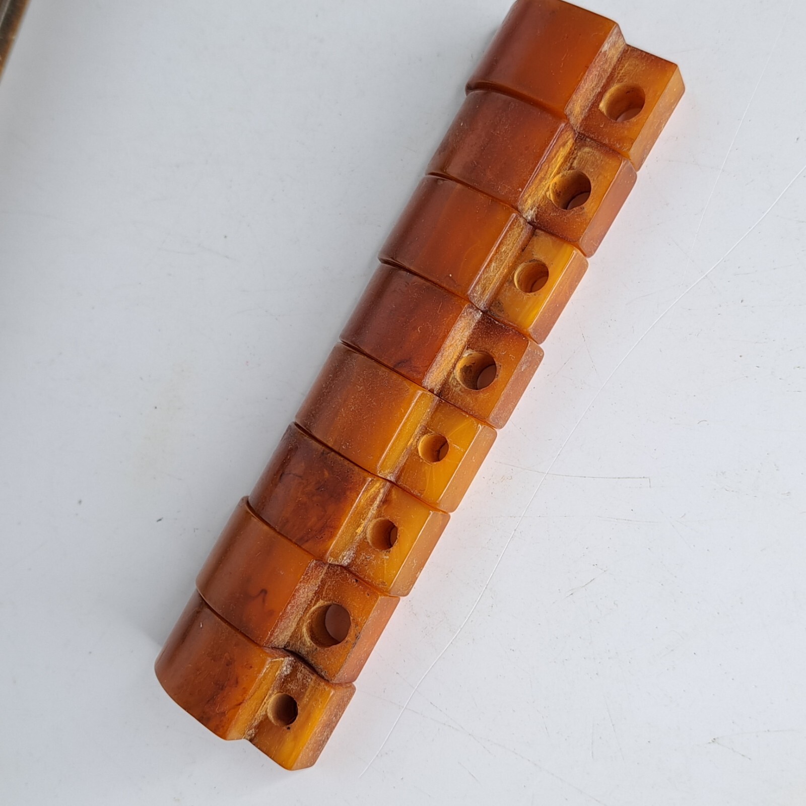 4 Antique ART DECO Butterscotch Bakelite Brass Plated Bar Drawer Pulls Reclaimed