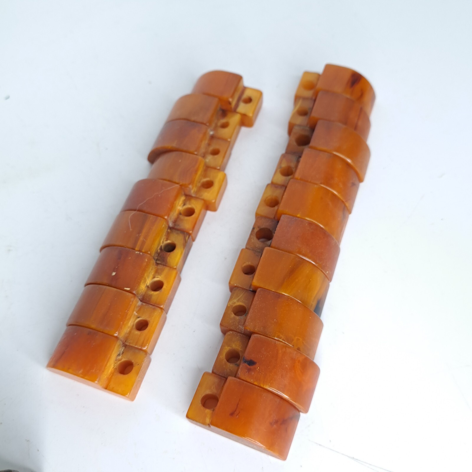 9 Antique ART DECO Butterscotch Bakelite Brass Plated Bar Drawer Pulls Reclaimed