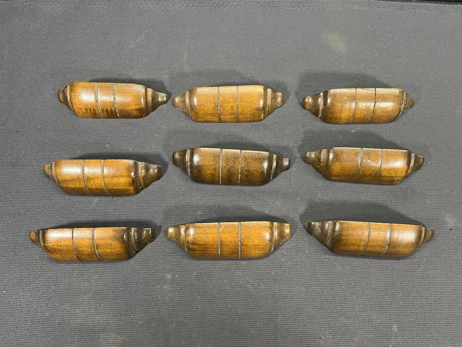 Antique 9 Matching Wood Drawer Pulls Handle Waterfall Dresser Art Deco + Screws