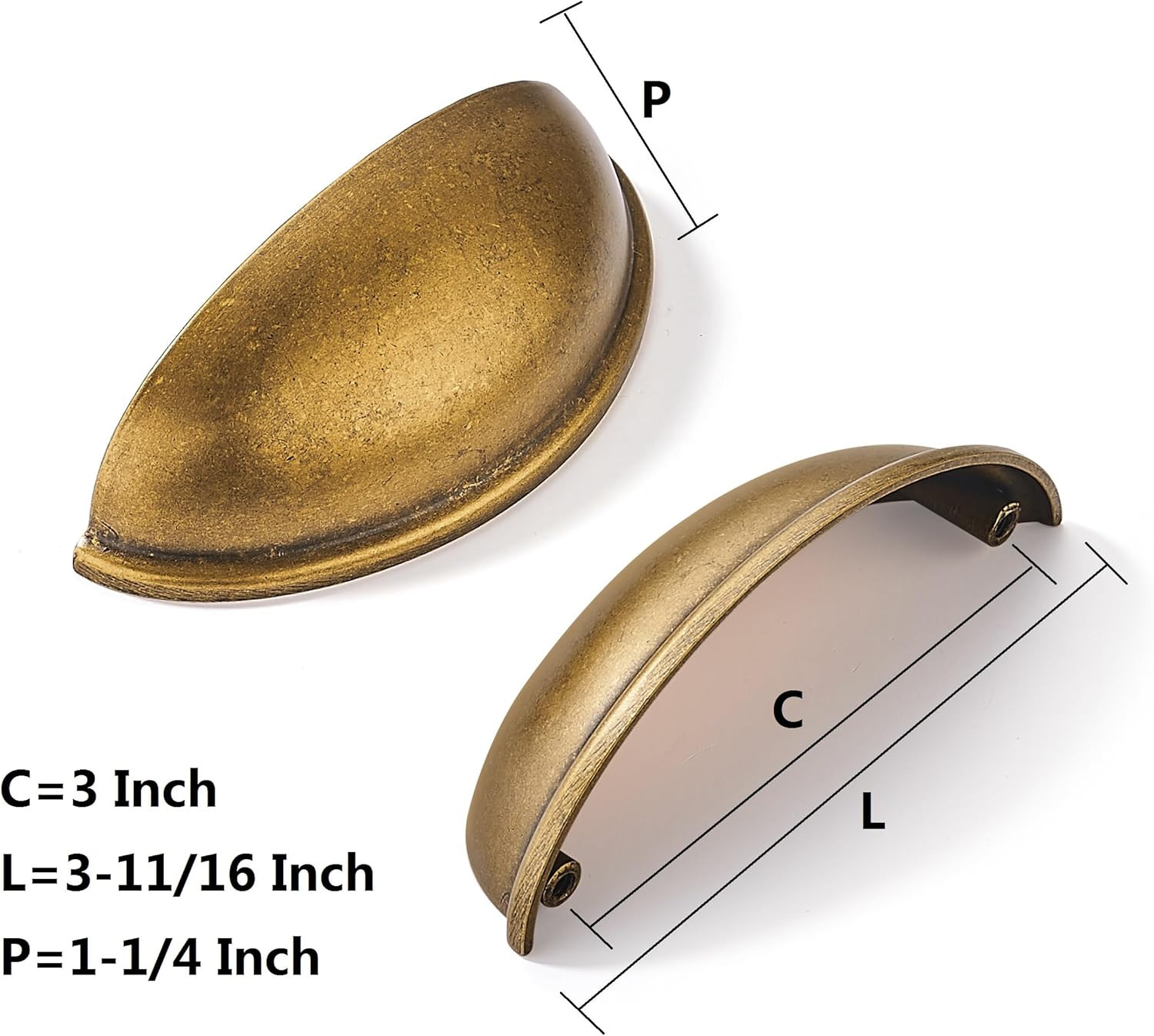 10 Pack 3″ Antique Brass Drawer Pulls Cabinet Cup Pulls Vintage Kitchen Hardware