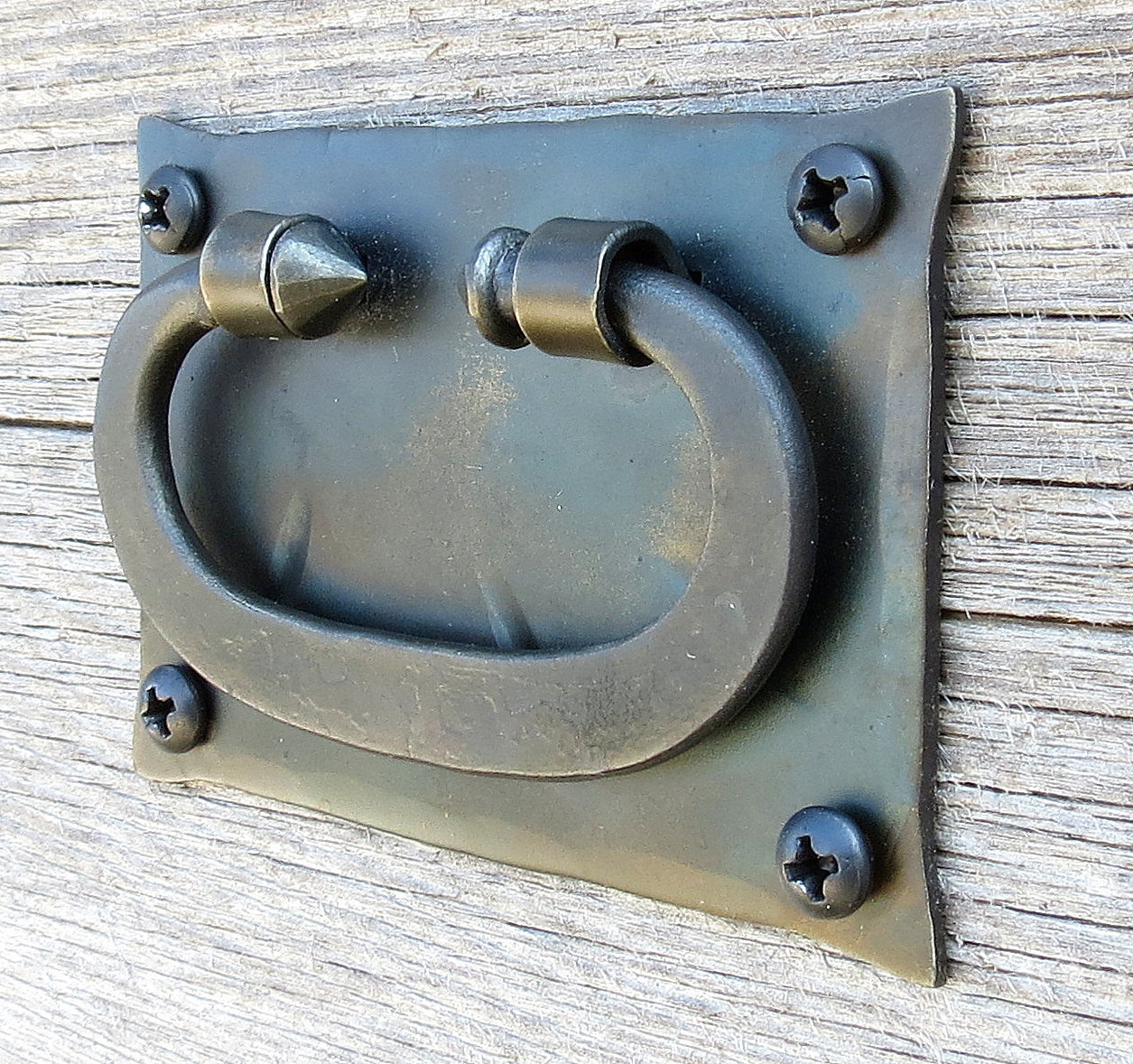 Back plate Cabinet Ring pull Handle Chest Drawer Trunk Door Black Wrought Iron