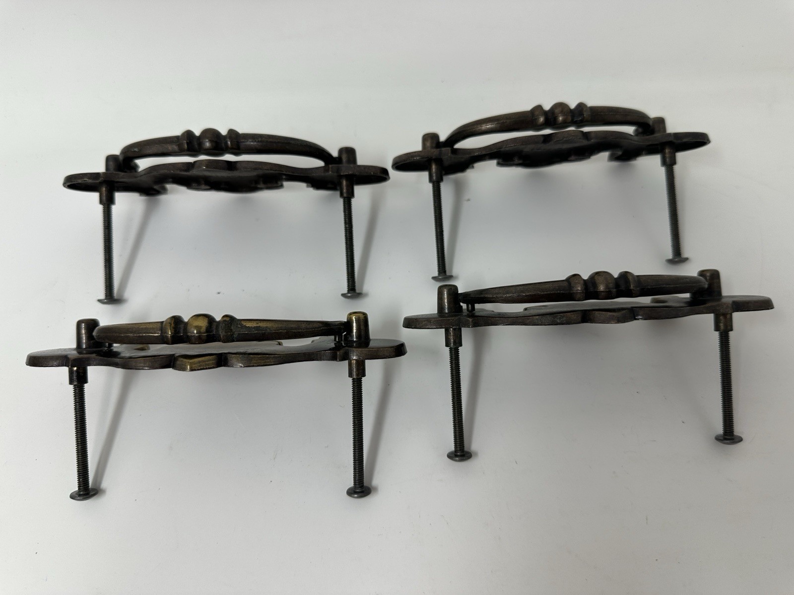 Vintage Brass Chippendale Batwing Drawer Pulls Set of 4 Bail Handles Salvaged