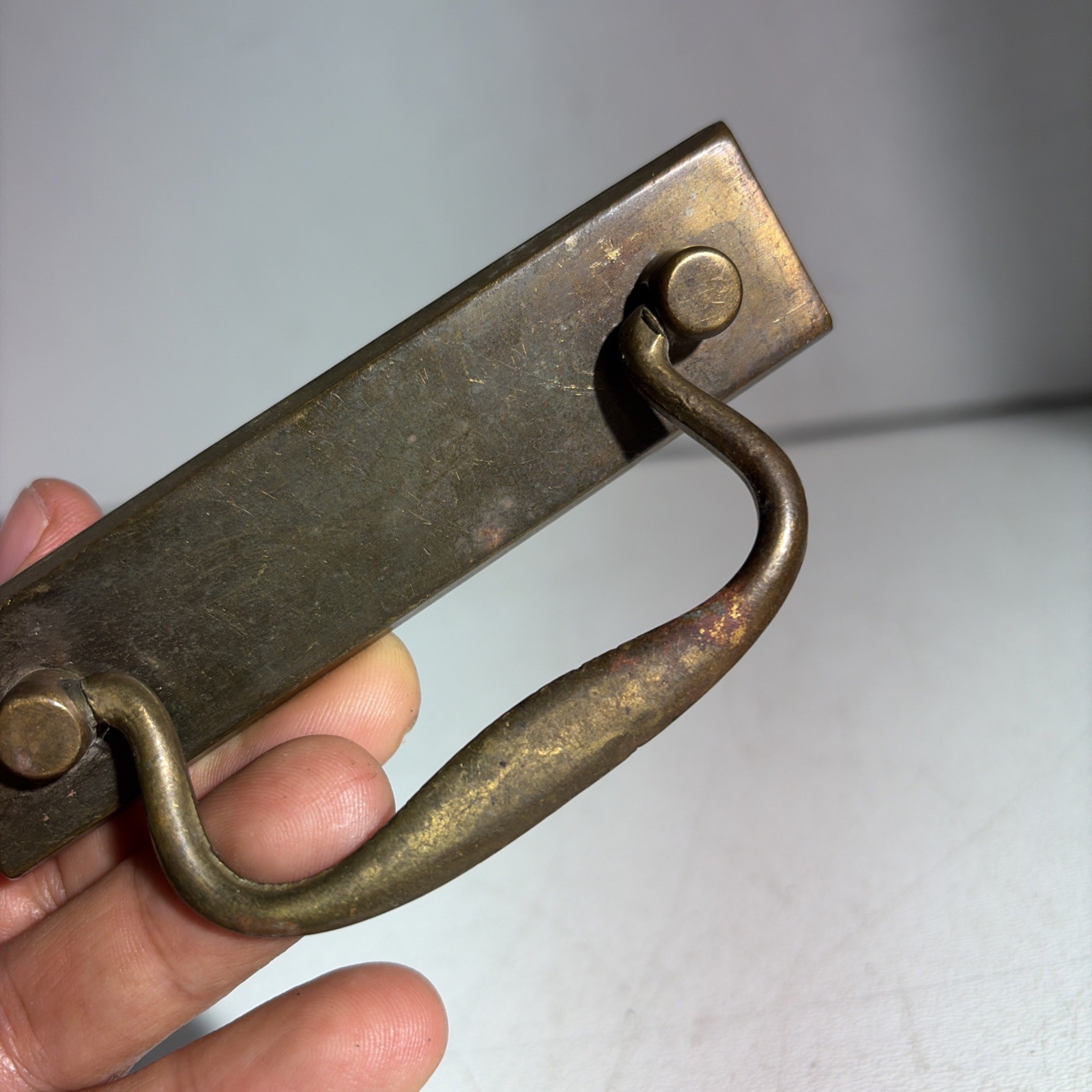Vintage Single Mid Century Modern Brass Drawer Bail Drop Pull Handle