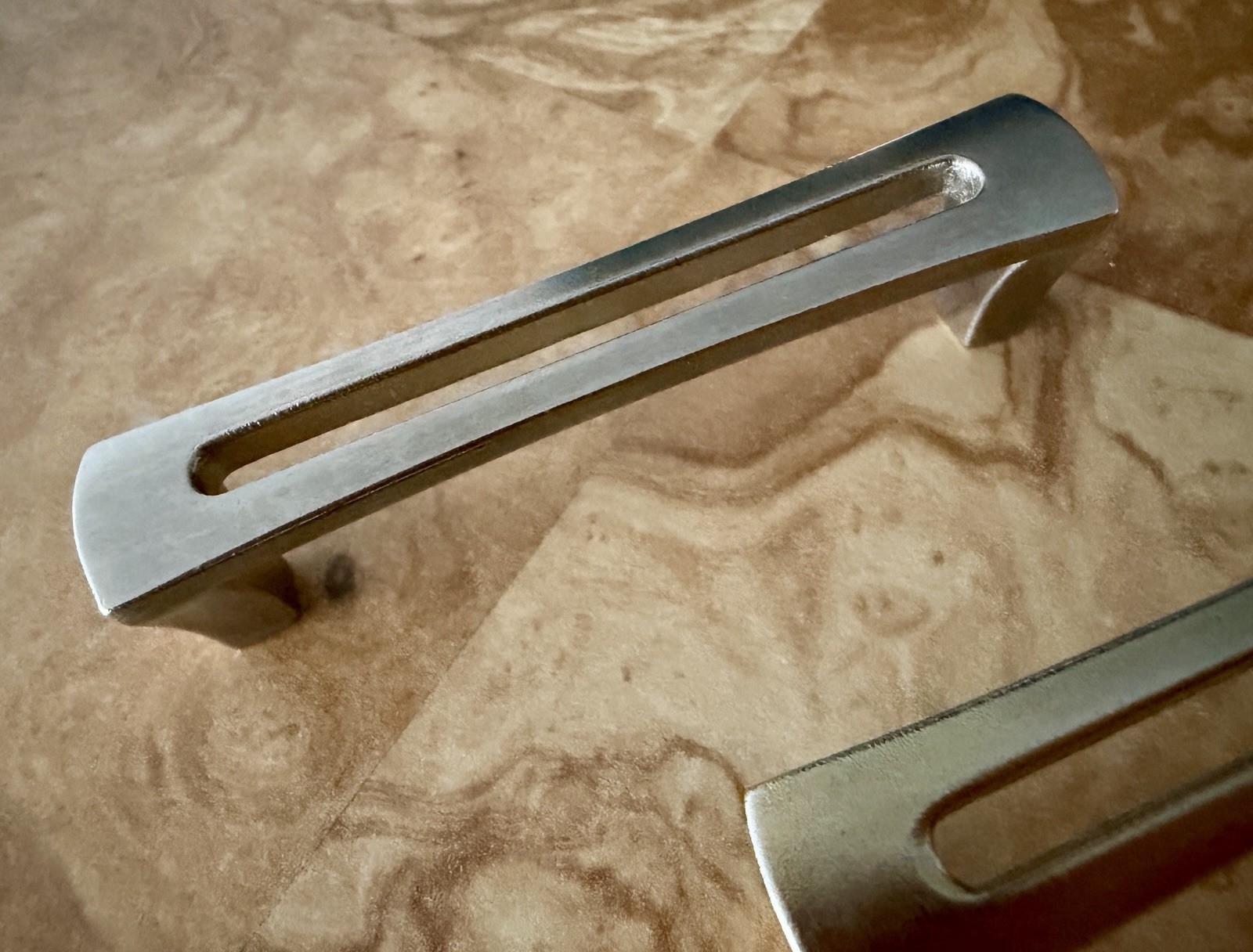 Vintage Japan MCM Cabinet Drawer Pulls 3” Center Brass & Brushed Metal Pair