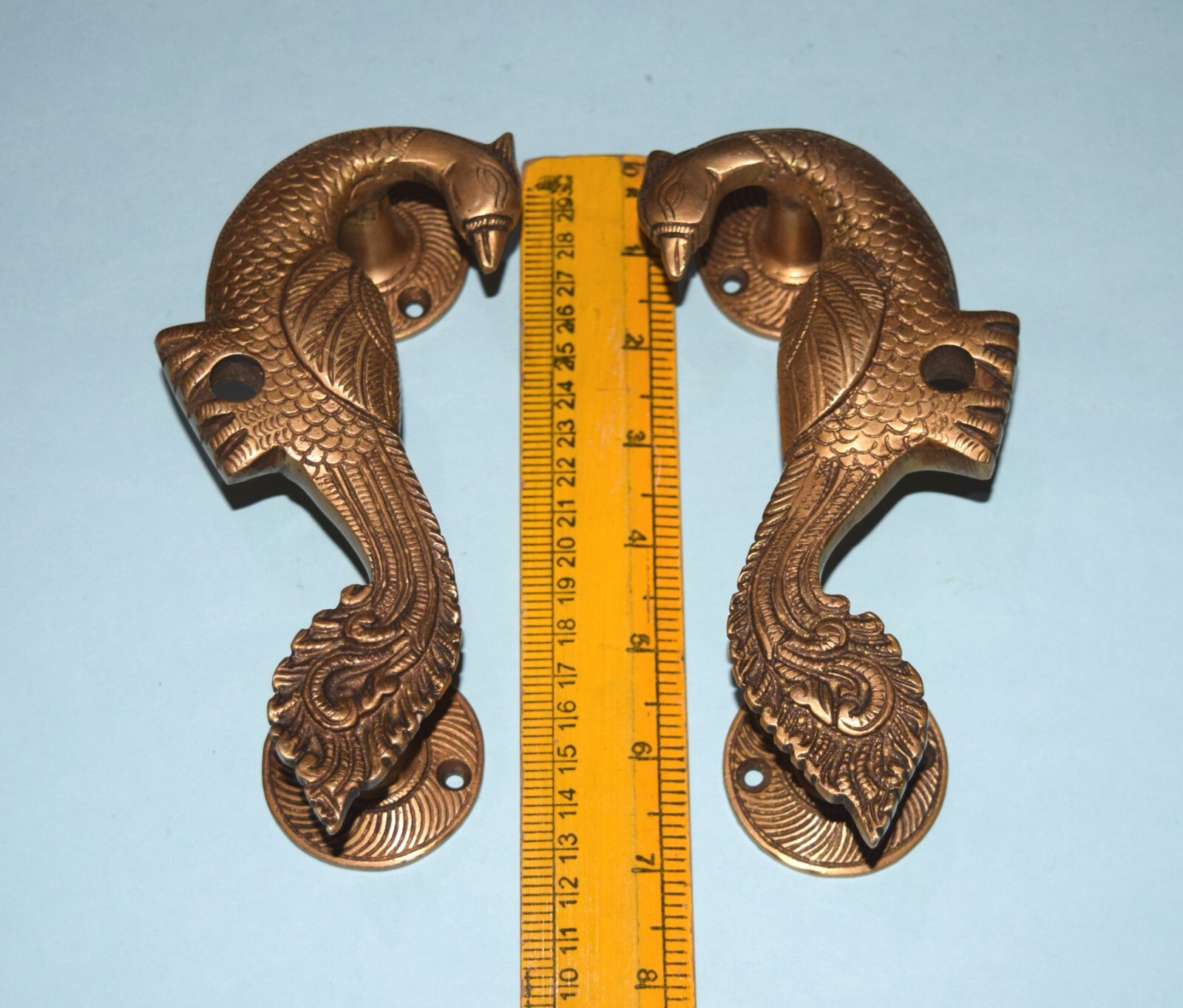 Curved Peafowl Engraved Front Door Puller Luxury Brass Peacock Door Handle HK246