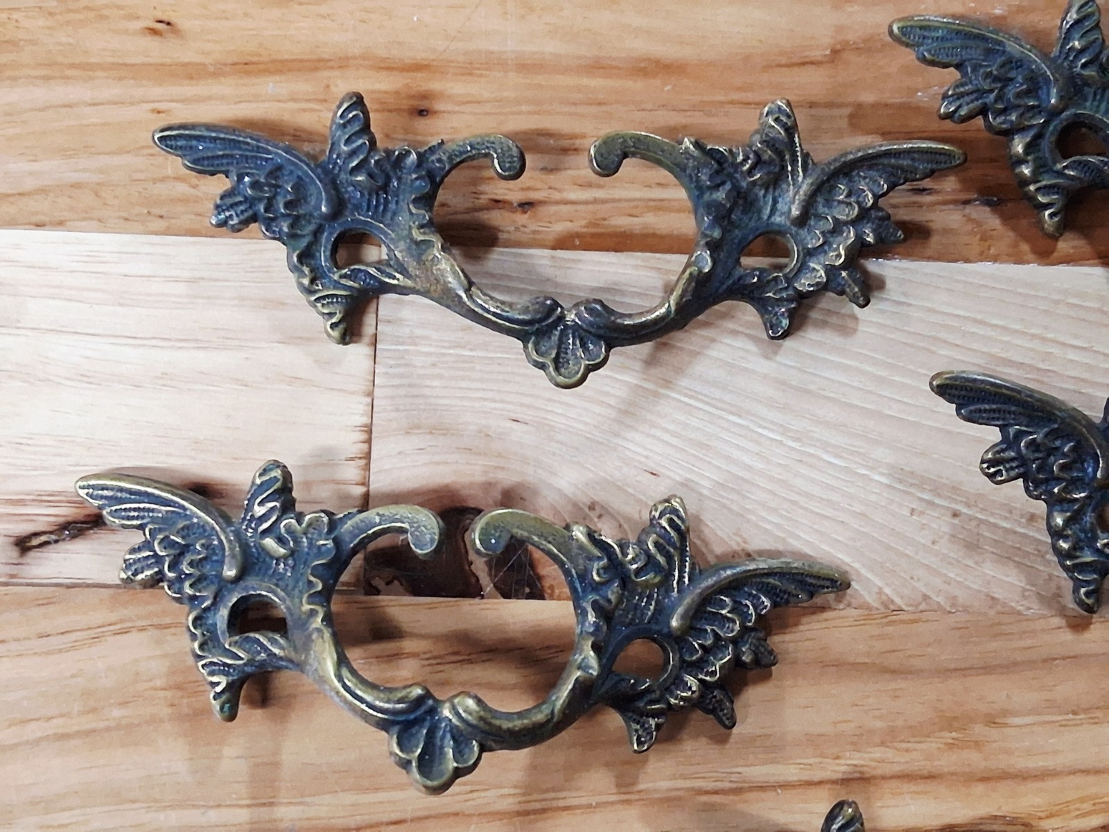 Lot Of 5 Vintage Small Ornate German Brass Drawer Pulls