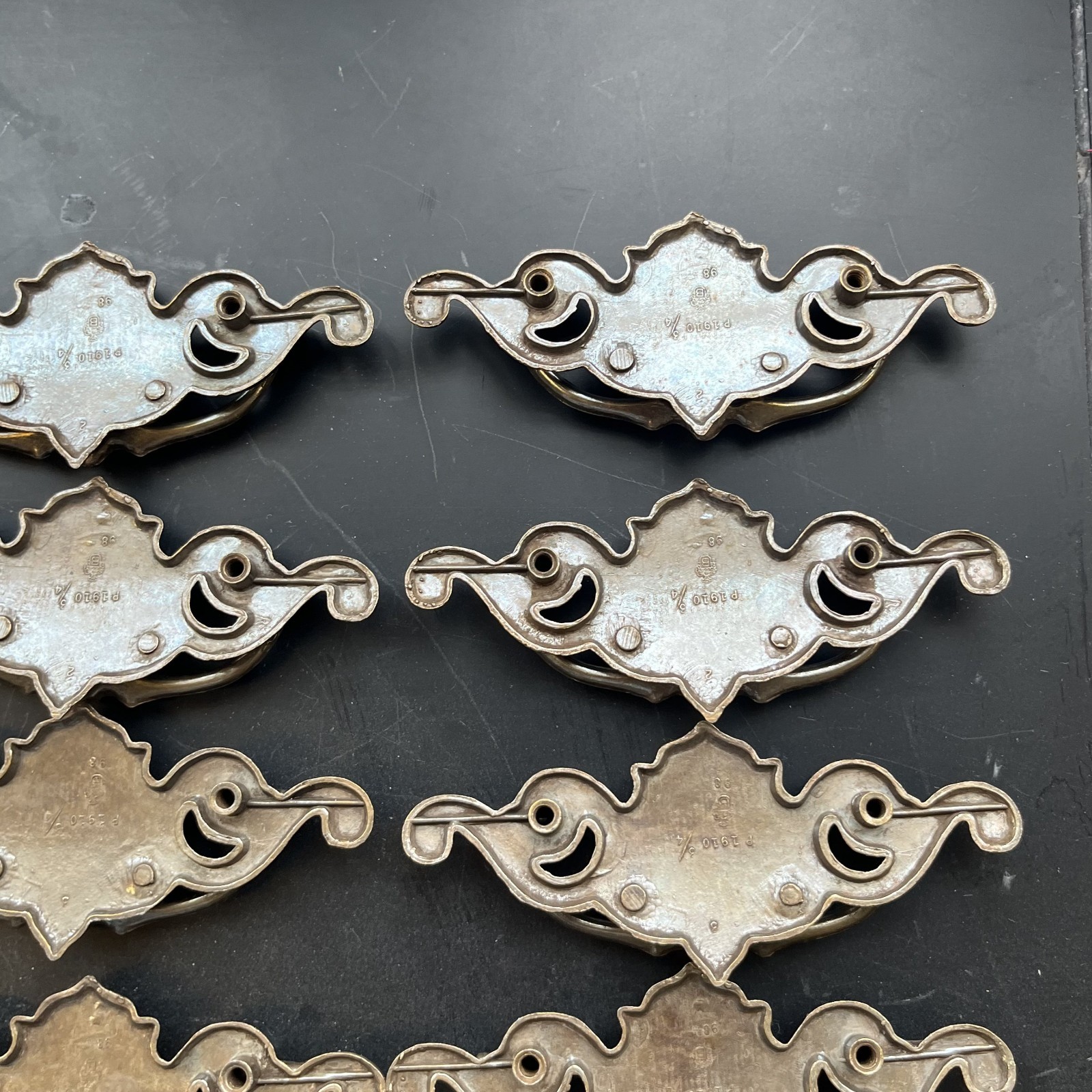 Lot of 12 Chippendale Batwing Brass Drawer Pulls with Handles Attached Salvaged
