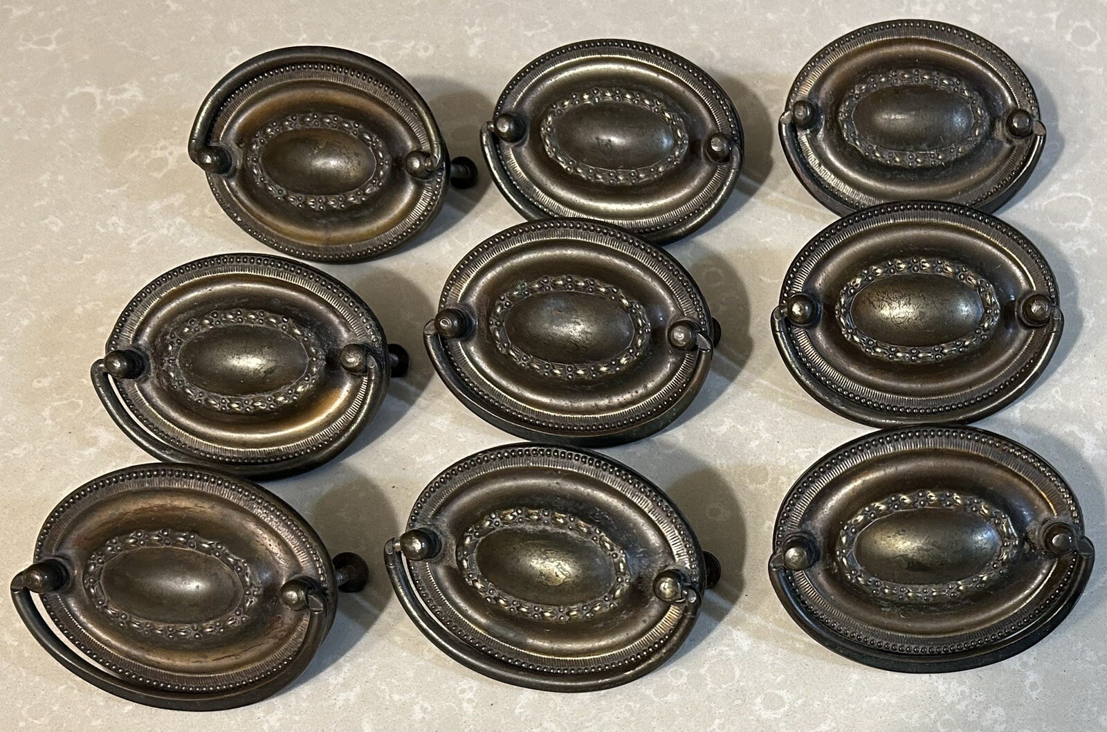 Oval Drop Bail Pull Drawer Handle Aged Brass Color 2 1/2″ Centers