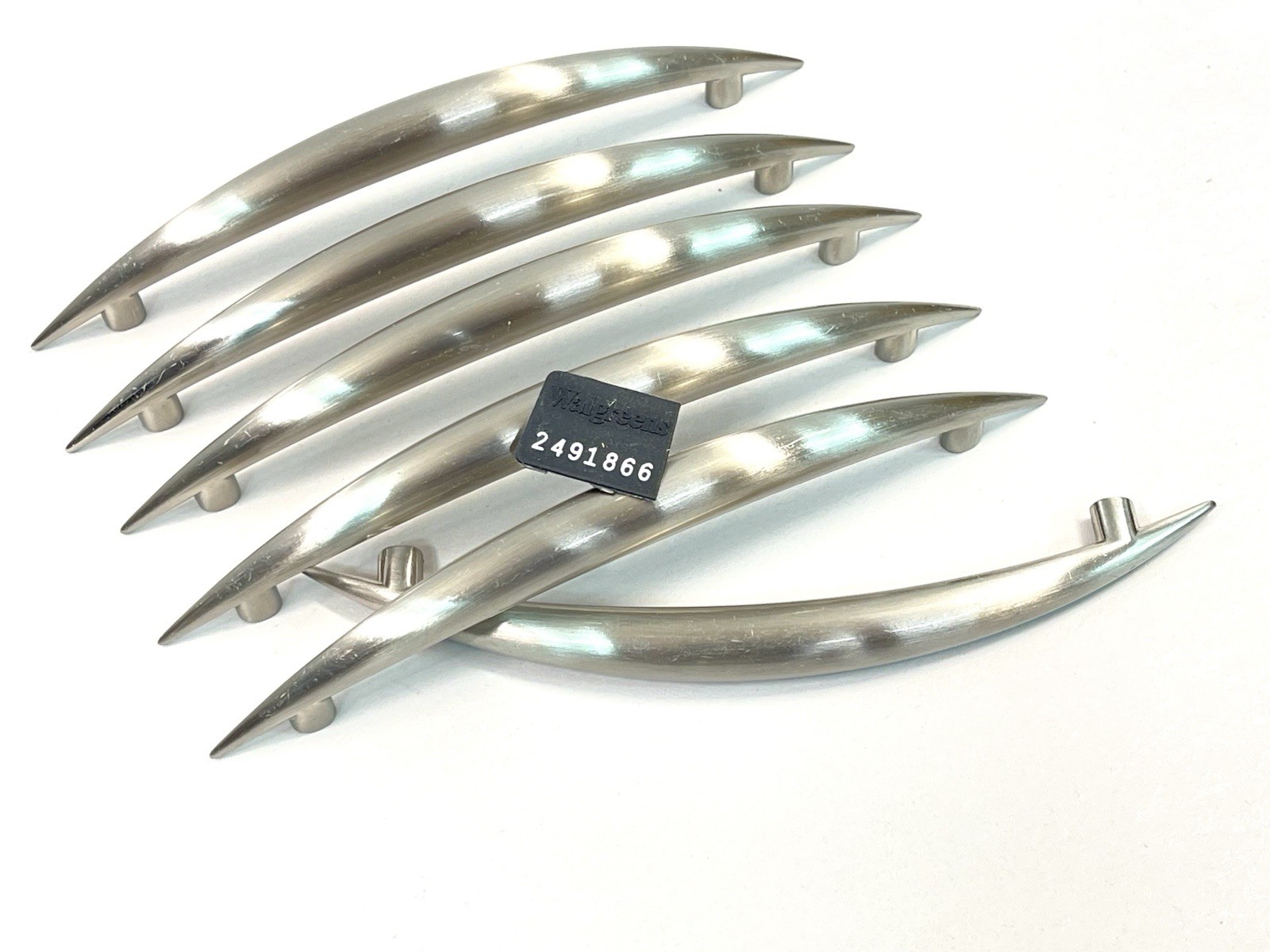 6 KBC Vintage Polished Nickel Drawer Pull Fixed Handle MCM 5″ OCB lot#1866