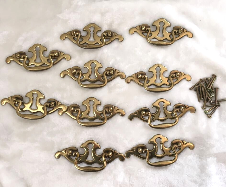 Lot of 10 Vintage Metal Faux Keyhole Drawer Pulls Dresser Drawers With Screws