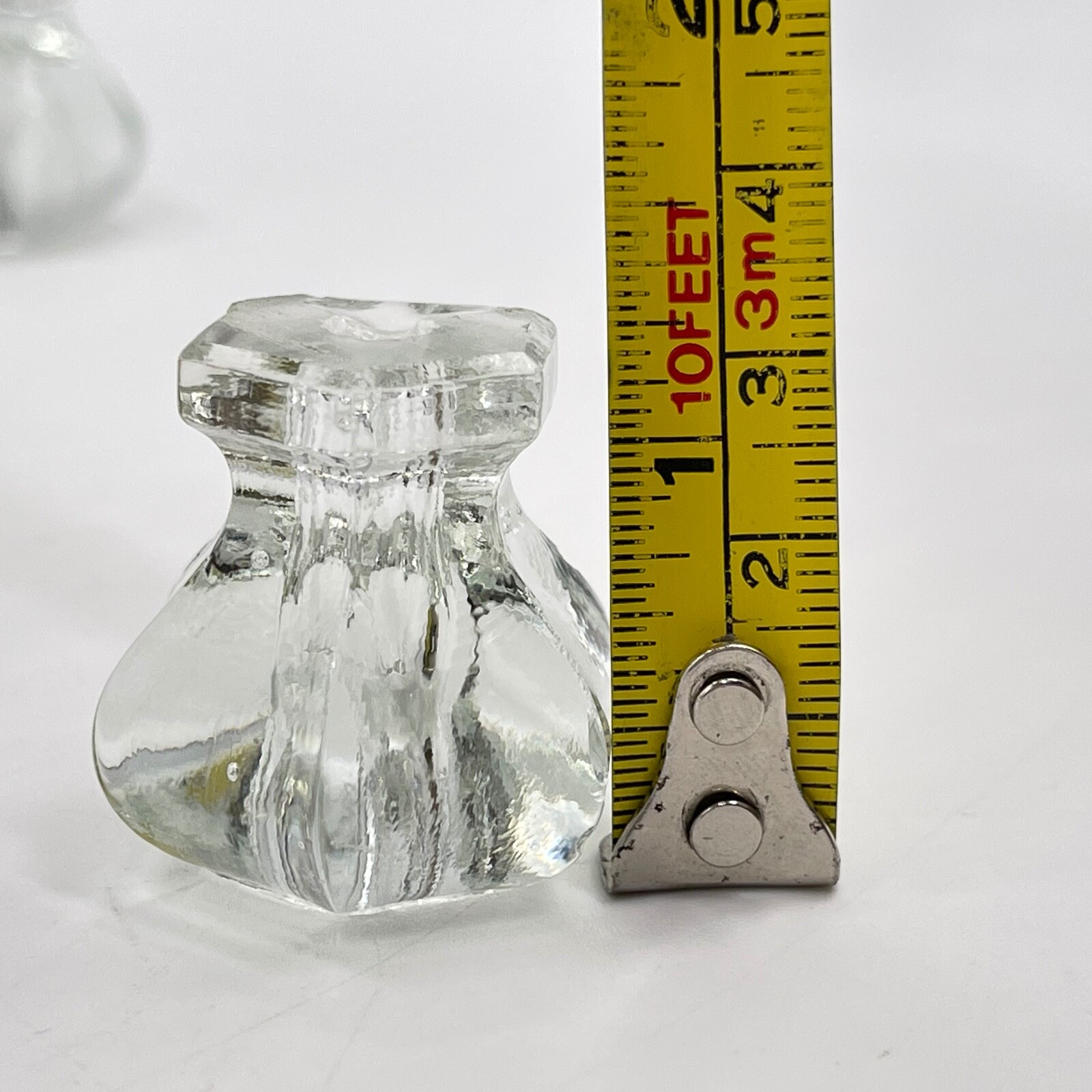 Lot of 5 Vintage Clear Glass 6-Sided Cabinet Pulls / Drawer Knobs, Small Hex Top