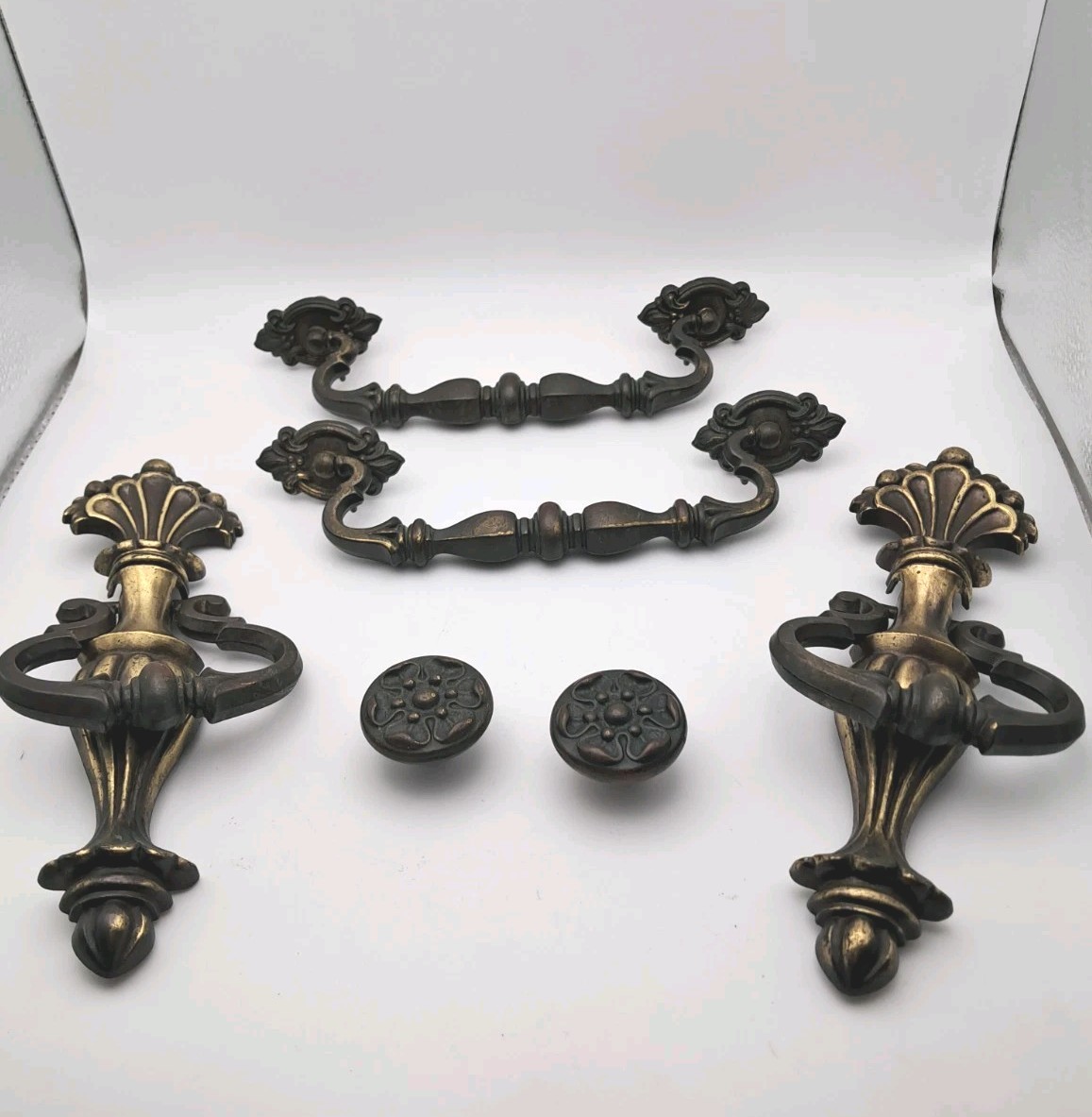 Vintage KBC Brass Cabinet Hardware Lot Ornate Drawer Pulls Knobs Handles 6pc Set