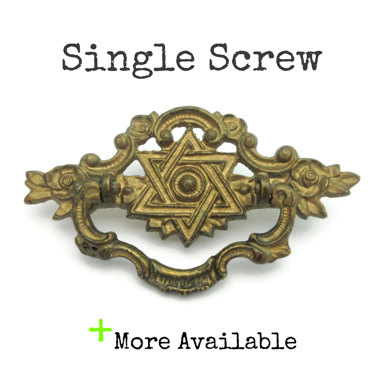 Vintage Drawer Pull Star of David Victorian Brass Bail Drop Handle Flat H531 LQ8