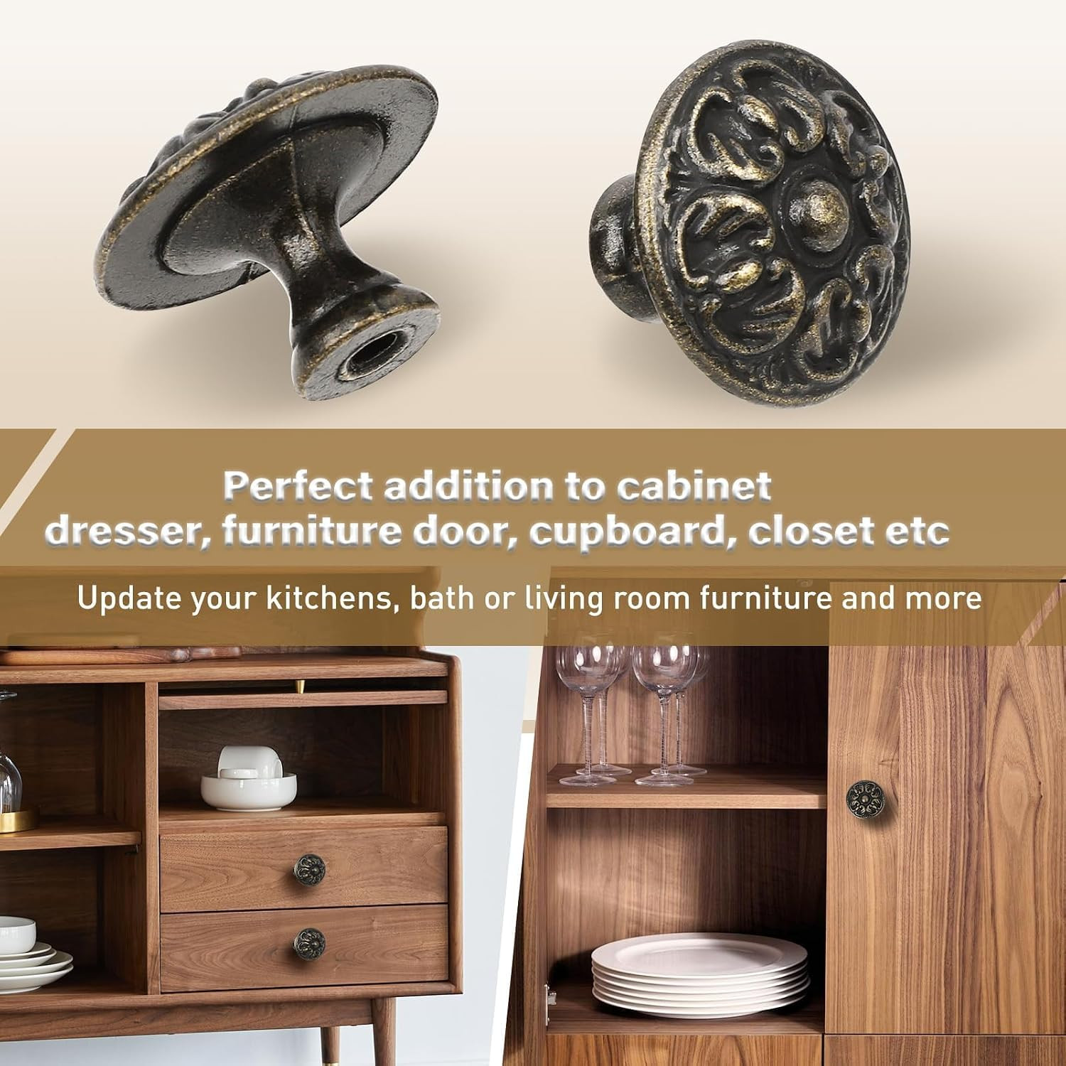 4Pc Antique Bronze Cabinet Knobs Vintage 30Mm