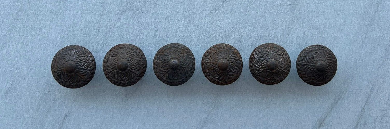 Vintage Cast Iron Round Cabinet Drawer Door Ornate Knobs Handles 6pcs