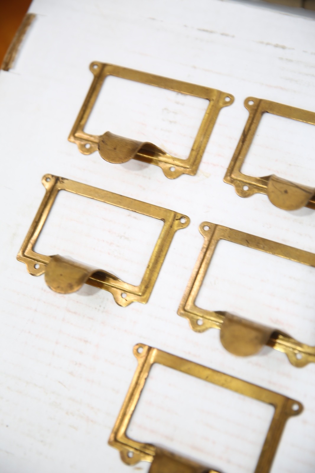 Vintage Card Catalog Brass Drawer Pull Label Card name Holder apothecary cabinet