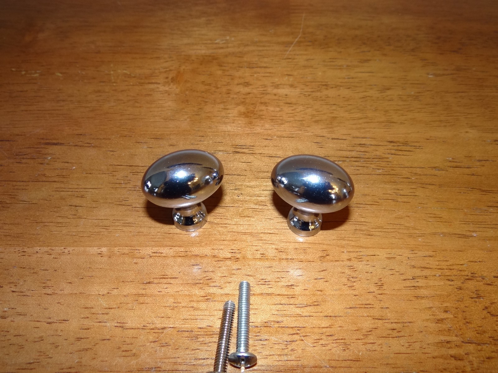 2 Small Vtg Round Polished Chrome Bulb Shaped Mushroom Cabinet Drawer Knobs