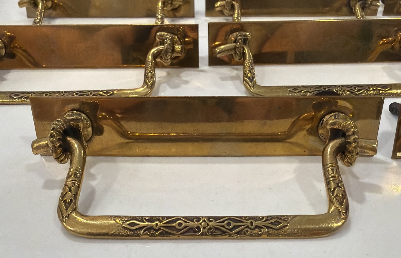 Set of 8 VTG EASTLAKE STYLE Brass Dresser Pulls Rectangular Art Deco Victorian