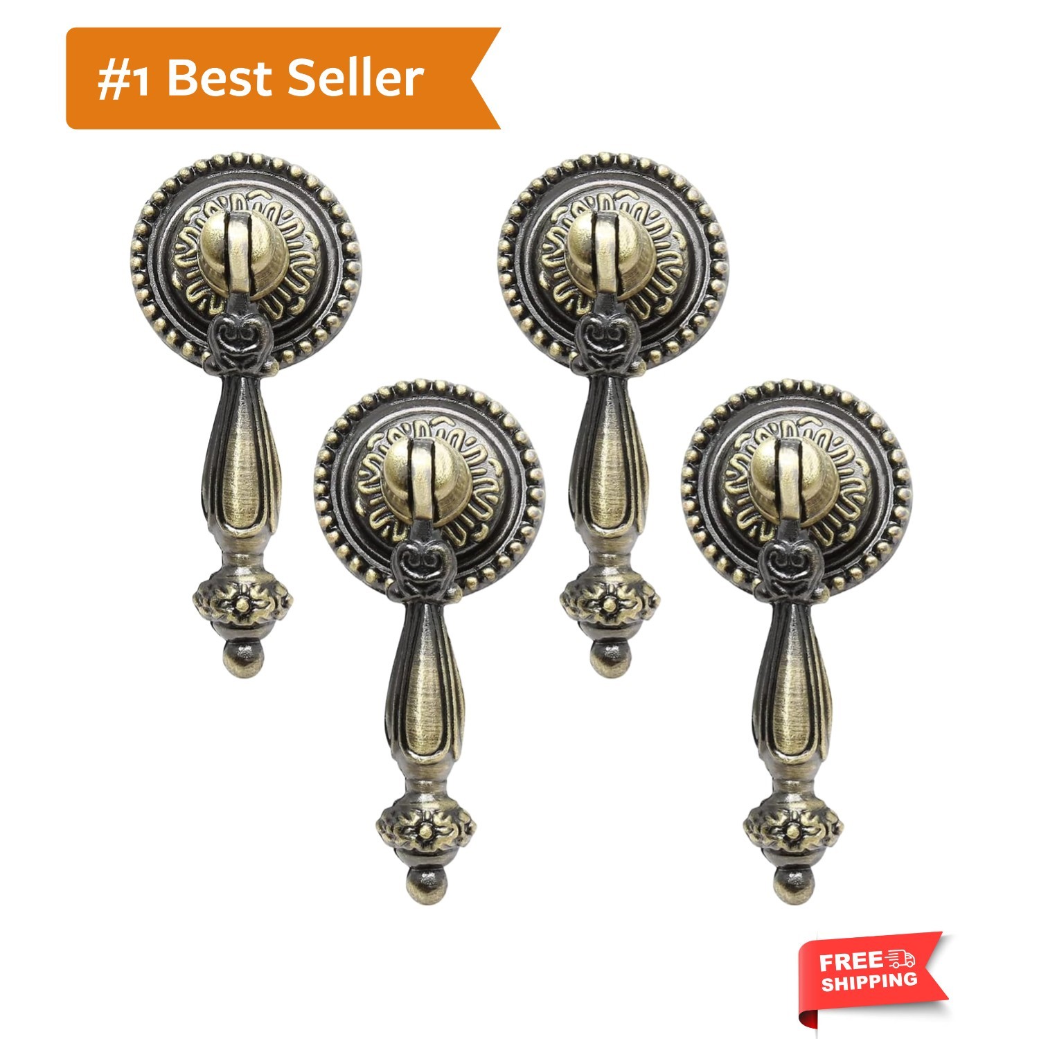 4 Pack Antique Bronze Cabinet Pull Handles – Vintage Tear Drop Drawer Knobs, …