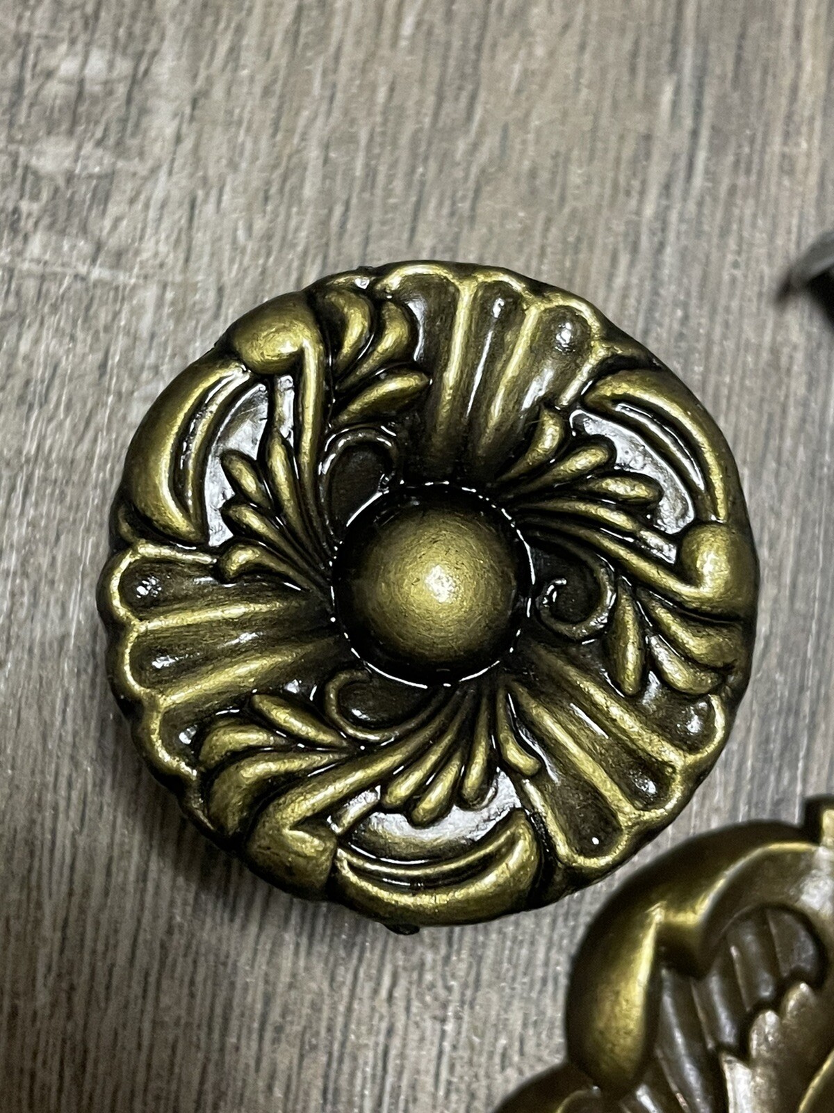 Vtg Two Piece Round Brass Drawer Cabinet Pull Knob Front and Back Plate Taiwan