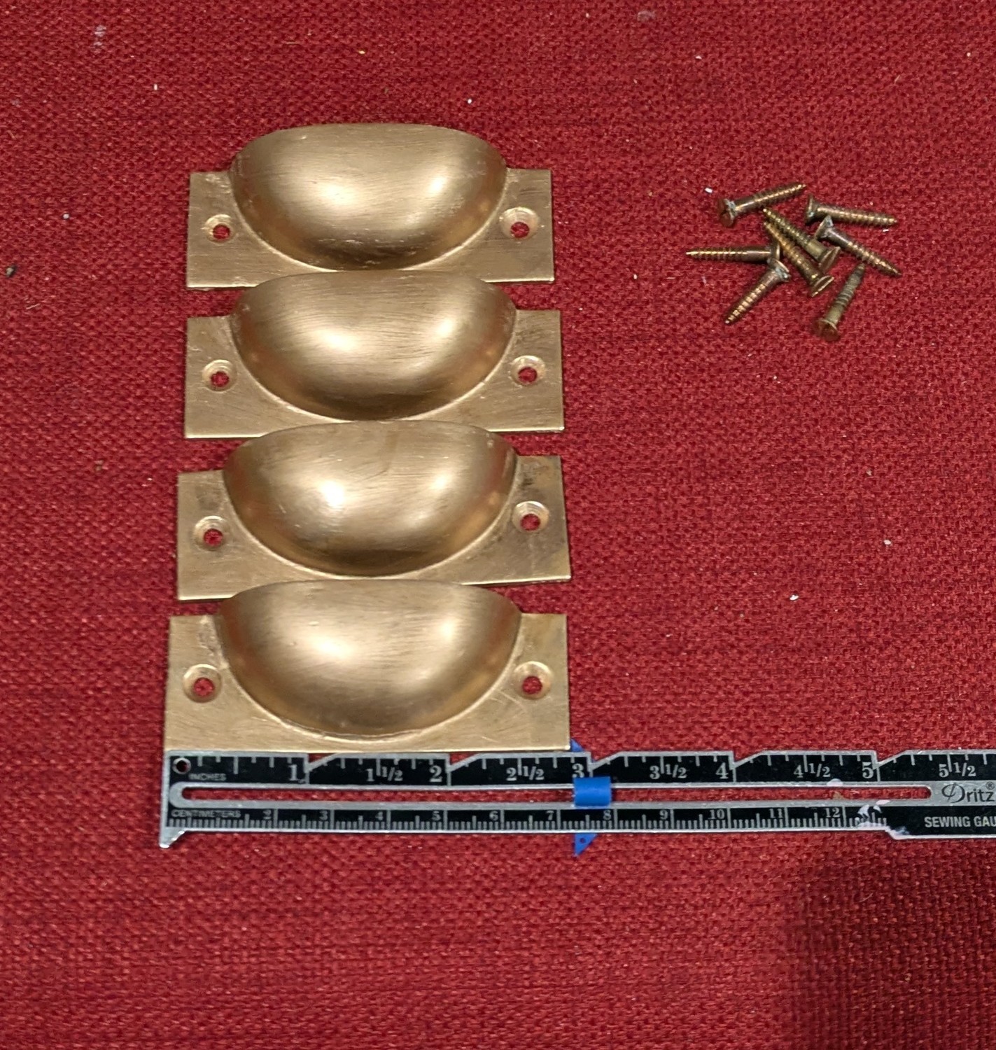 Set of 4 Vintage Rectangular Brass Bin Cup Drawer Pulls 3″ CTC Front Mount