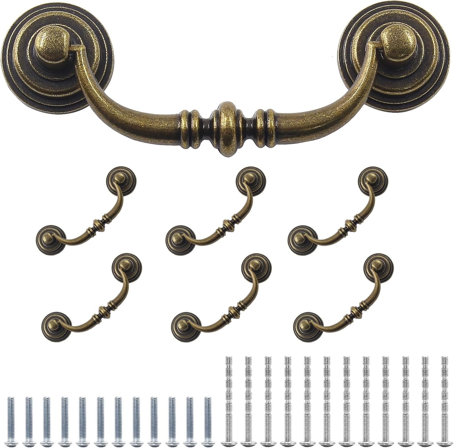 6PCS Antique Drop Bail Pulls, 5 Inch Hole Center Shabby Chic Drawer Pulls Vintag