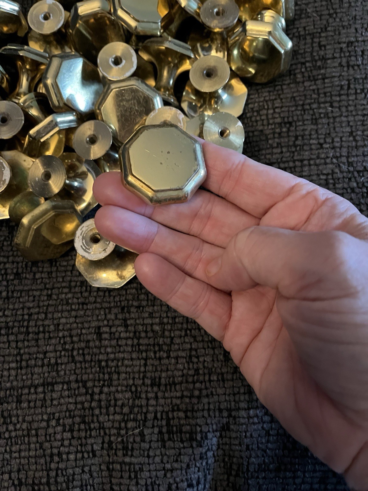 Vintage Solid Brass Hexagon Shaped Drawer Knobs With Hardware Set Of 46