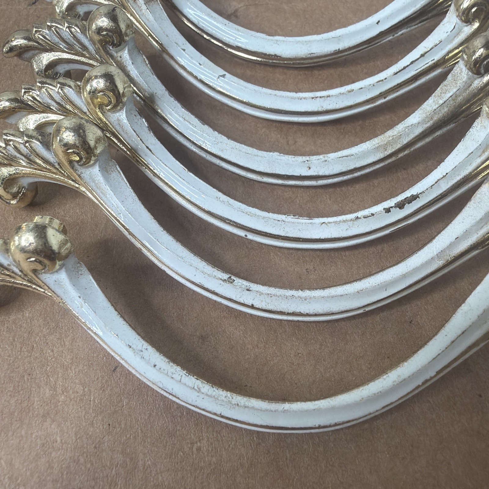 6 Vintage JB French Provincial MCM Antique Brass w/ White Drawer Pulls