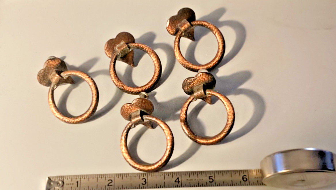 Lot of 5 Vintage Copper Heart Ring Drawer Finger Pull Cabinet Handle Amerock
